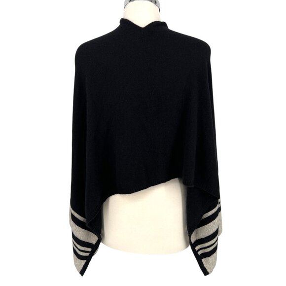 Charter Club Luxury Cashmere Black Poncho With Gray Stripes One Size - Picture 5 of 10